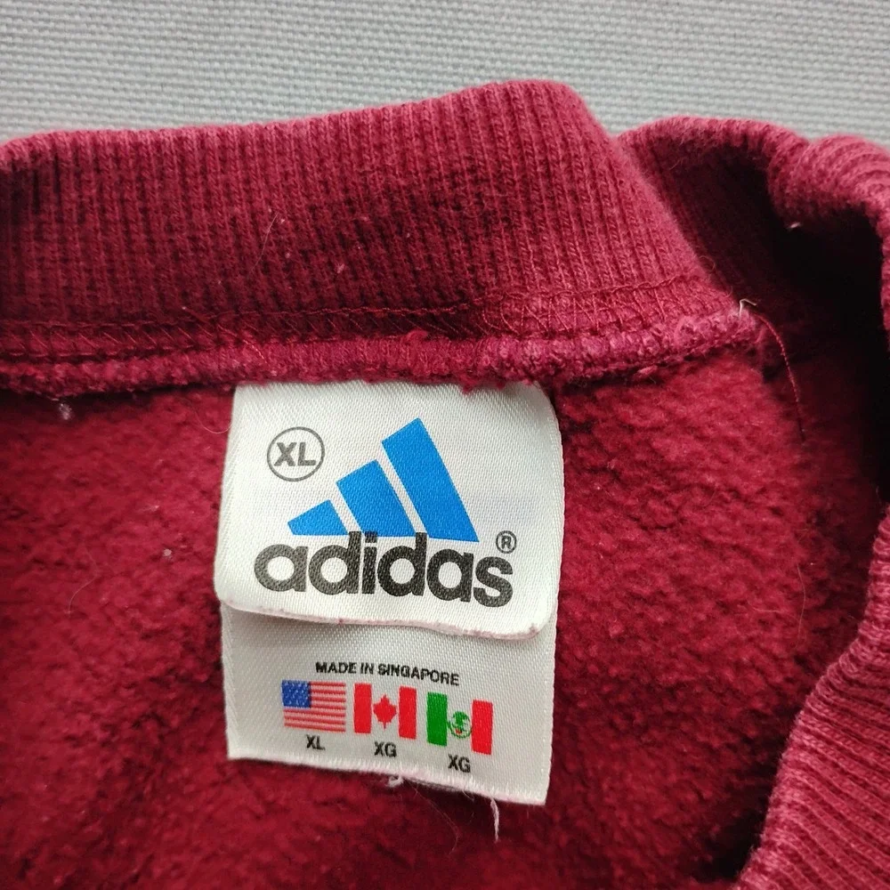 Adidas Mens Maroon Red Crewneck Sweatshirt XL Vintage 90s Yellow Stripes